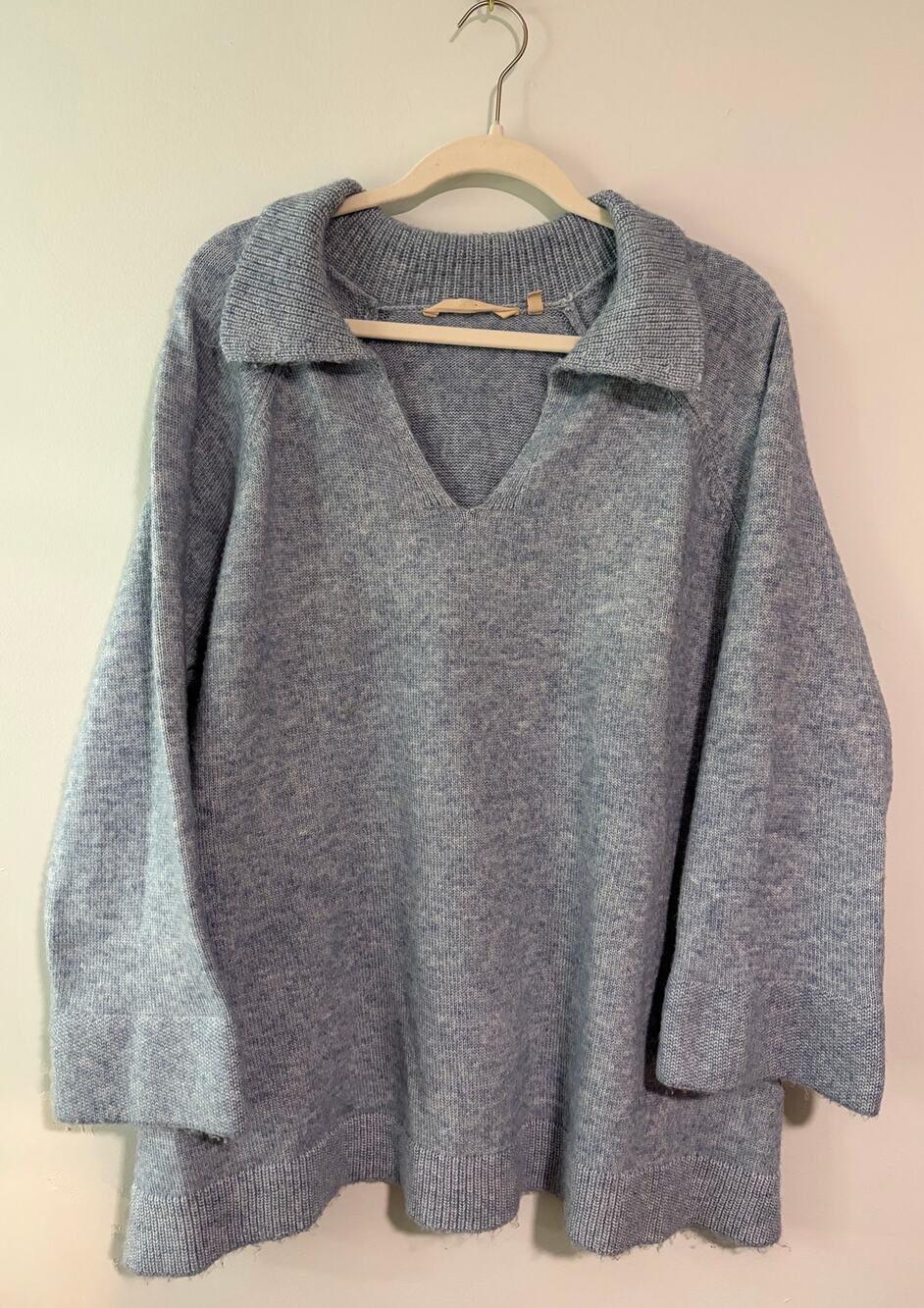 Soft Surroundings 2X Blue Collared V Neck Oversized Knit Polo Sweater